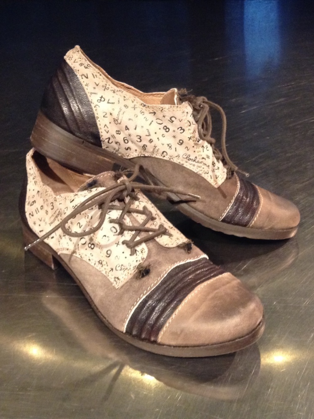 Clocharme Marubito Women's 7.5 Mixed Leather Lace-up Oxford Shoes Italy